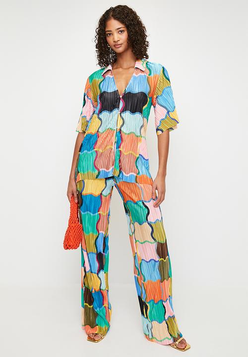 Me&B - Cropped Plisse Pant - Colourfulblocks