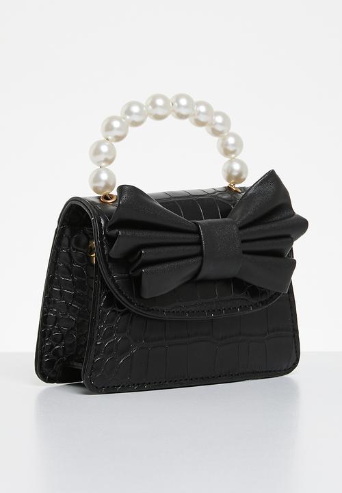 Pop Candy - Bow and pearl hand bag - black