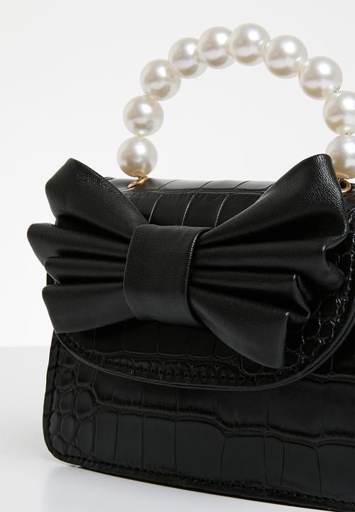 Pop Candy - Bow and pearl hand bag - black