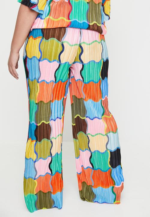 Me&B - Plus Cropped Plisse Pant - Colourfulblocks