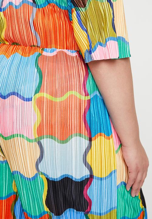 Me&B - Plus Cropped Plisse Pant - Colourfulblocks