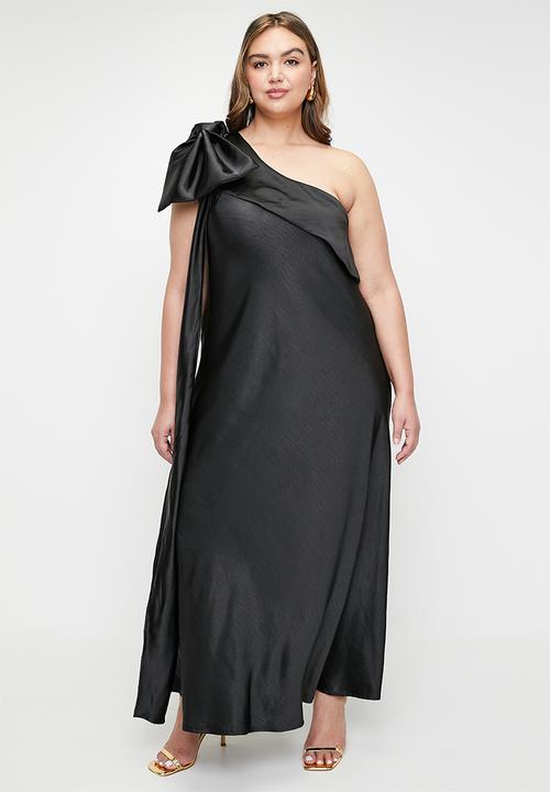 Me&B - Plus One Shoulder Bow Dress - Black