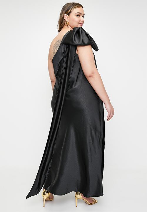 Me&B - Plus One Shoulder Bow Dress - Black