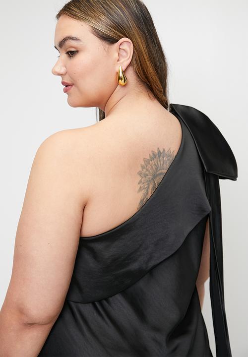 Me&B - Plus One Shoulder Bow Dress - Black