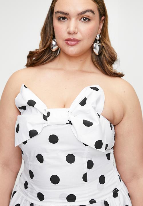 Me&B - Plus White Cotton Top With Bow - Blackspot