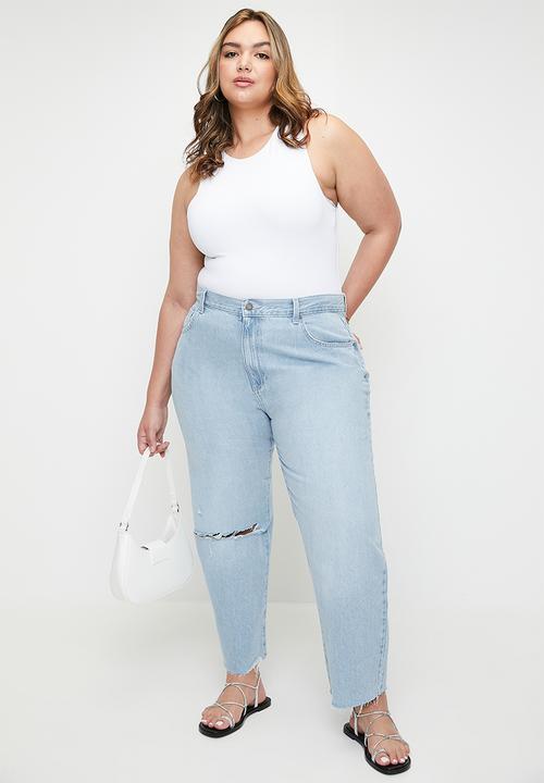 Cotton On - Plus Straight Crop Jean - Cloud Blue Rip
