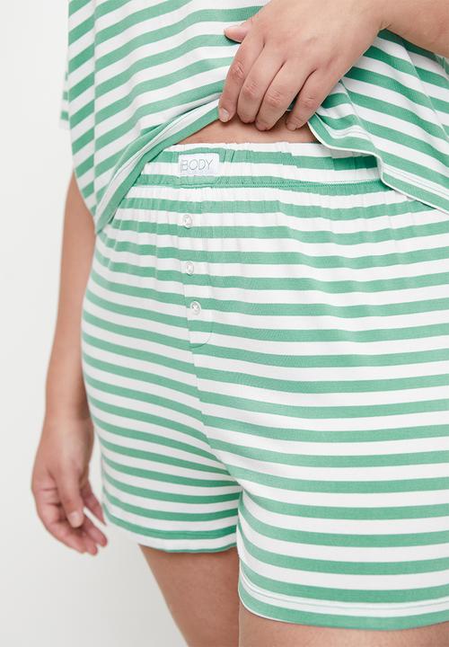 Cotton On - Plus Dreamy Short Sleeve Jersey Sleep Set-Misty Jade Stripe