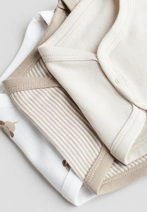 H&M - 3 pack long-sleeved bodysuits - beige multi & white