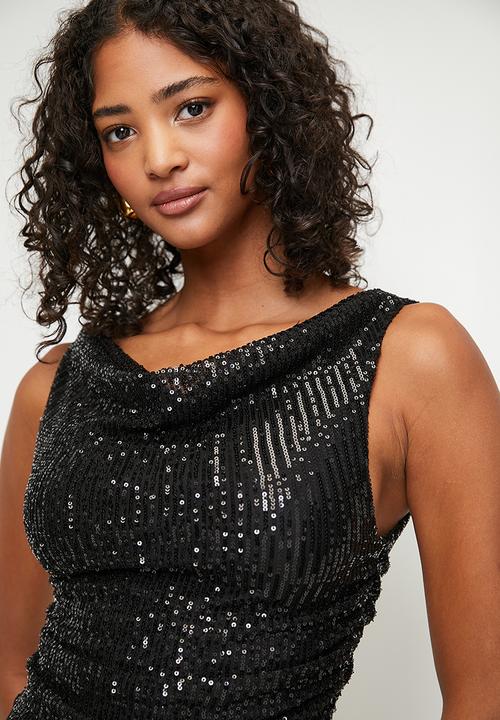MILLA - Cowl sequins top - black