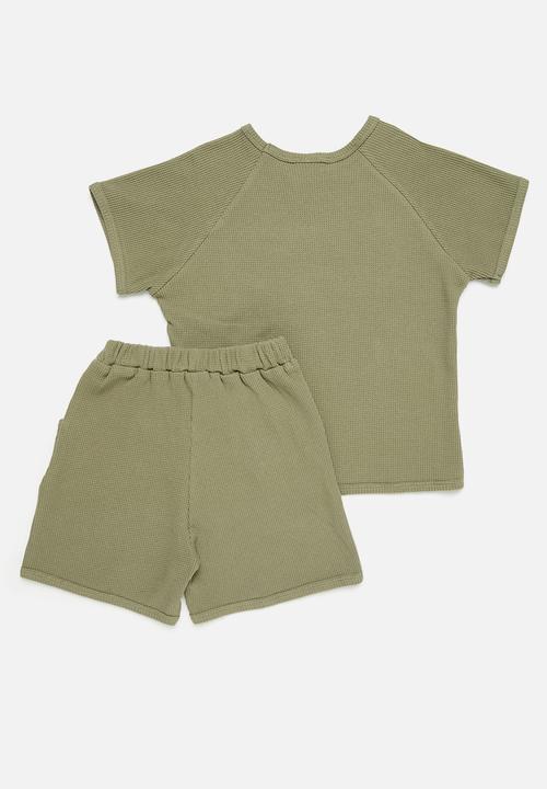 Pop Candy - Waffle tee & short set - olive green