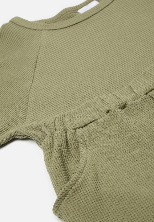Pop Candy - Waffle tee & short set - olive green