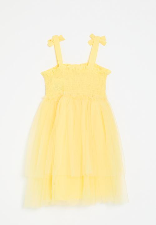 Pop Candy - Smock detail mesh dress - yellow
