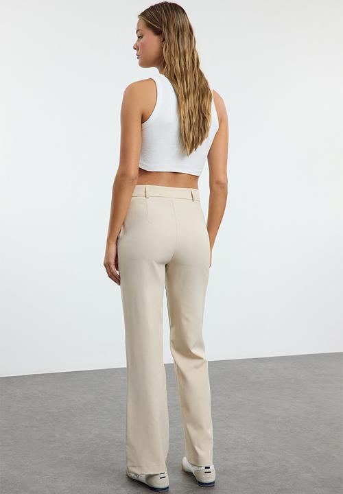 Trendyol - High waist ribbed stitched woven trousers - mink