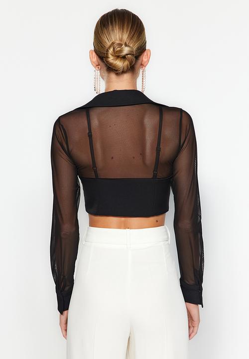 Trendyol - Corset detailed agraffiti shirt - black
