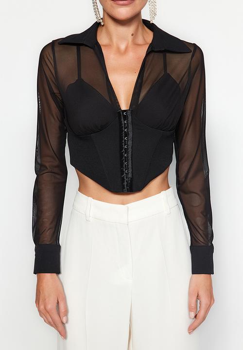 Trendyol - Corset detailed agraffiti shirt - black