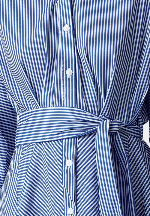 Trendyol - Belted striped mini shirt dress - blue