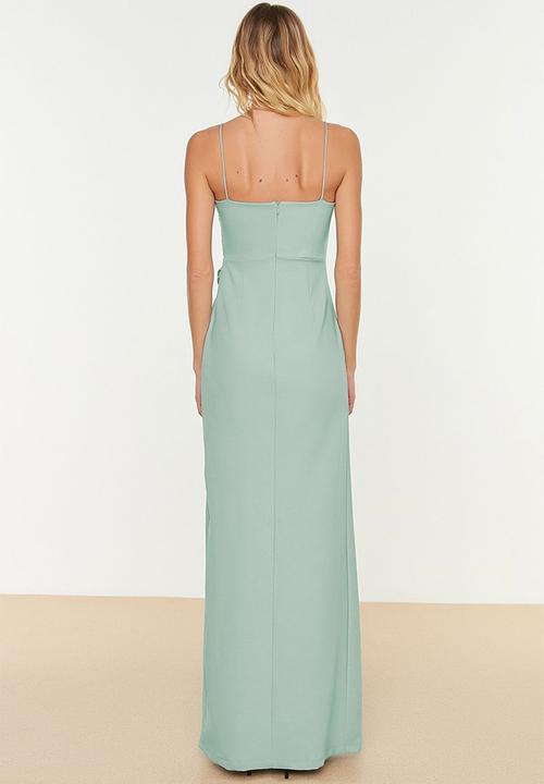 Trendyol - Double Breasted Lined Woven Long Evening Dress - Mint