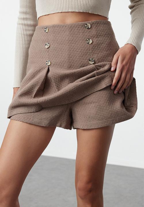 Trendyol - Buttoned Tweed Woven Skort - Beige