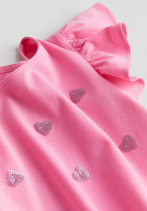 H&M - Flutter-sleeved top - pink hearts