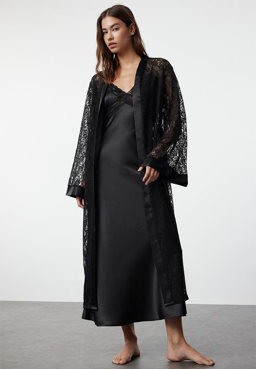 Trendyol - Satin Lace Dressing Gown - Black