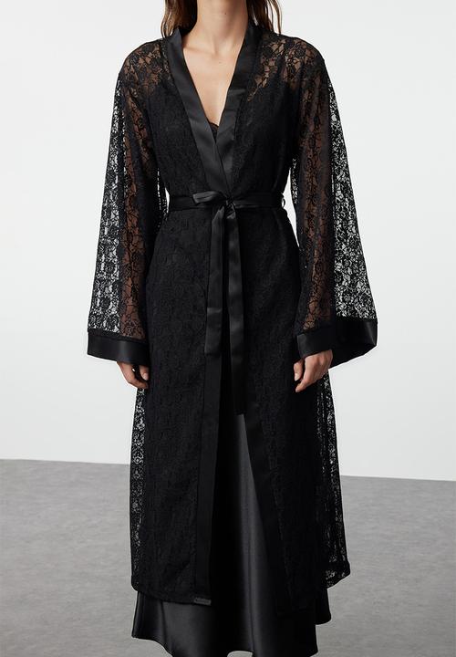 Trendyol - Satin Lace Dressing Gown - Black