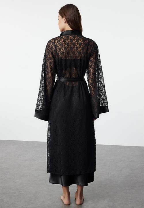 Trendyol - Satin Lace Dressing Gown - Black