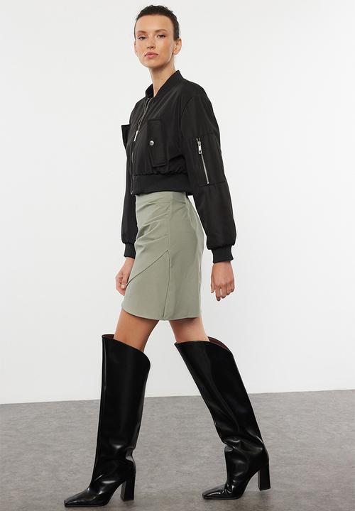 Trendyol - Ruffle Detailed Double Breasted Mini Woven Skirt - Khaki