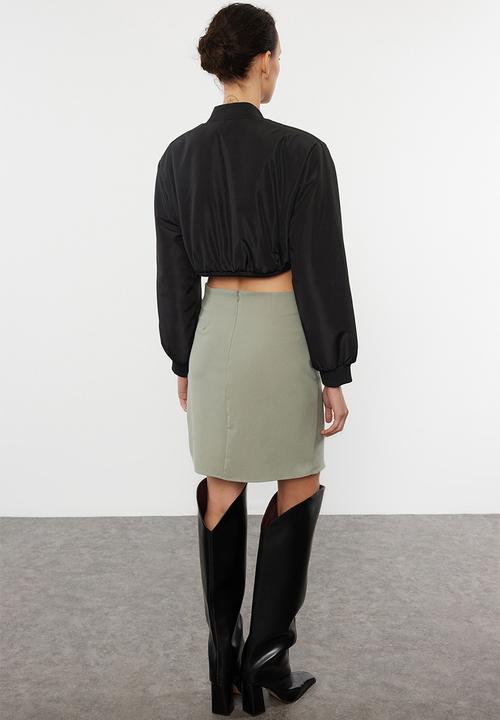 Trendyol - Ruffle Detailed Double Breasted Mini Woven Skirt - Khaki