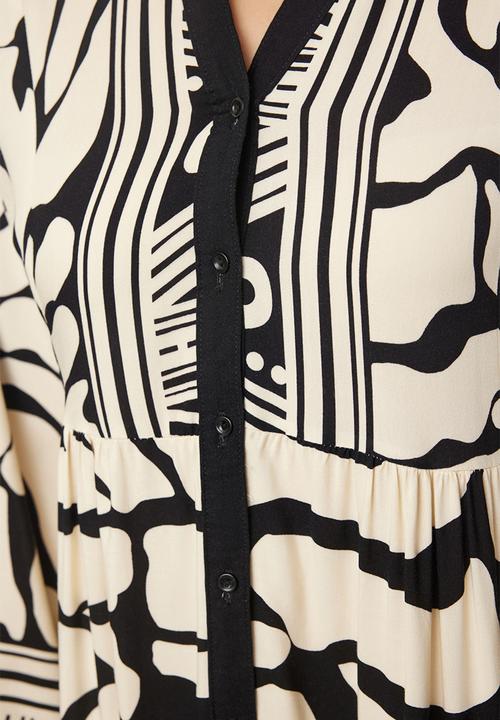 Trendyol - Geometric Viscose Dress - Beige
