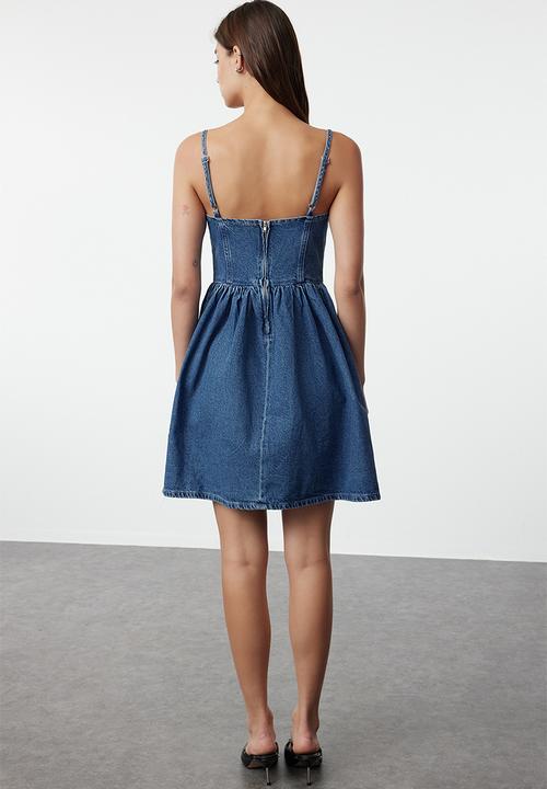 Trendyol - Strappy mini denim dress - blue