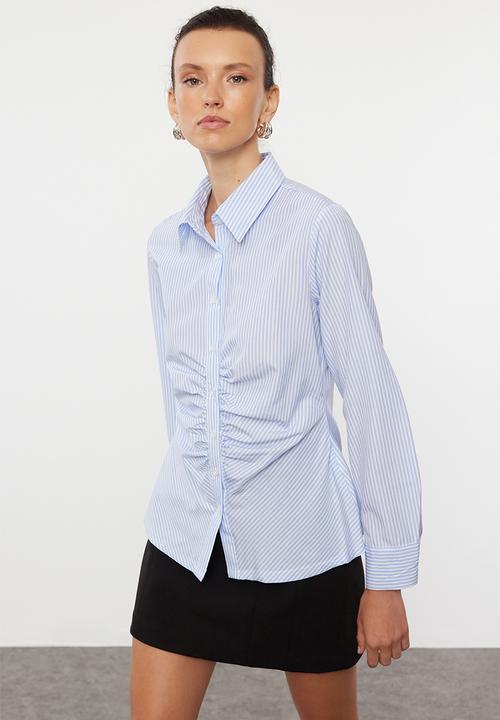 Trendyol - Striped Fitted Shirt - Blue