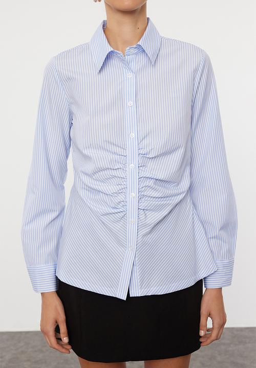 Trendyol - Striped Fitted Shirt - Blue