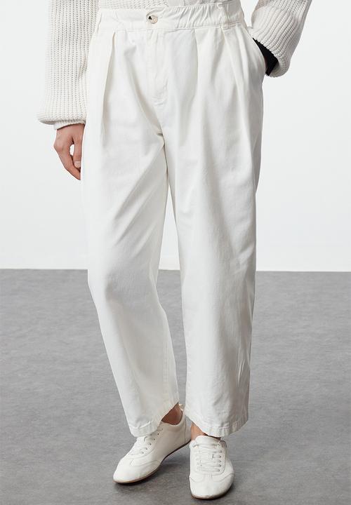 Trendyol - Elastic Waist High Waist Barrel Trousers - White