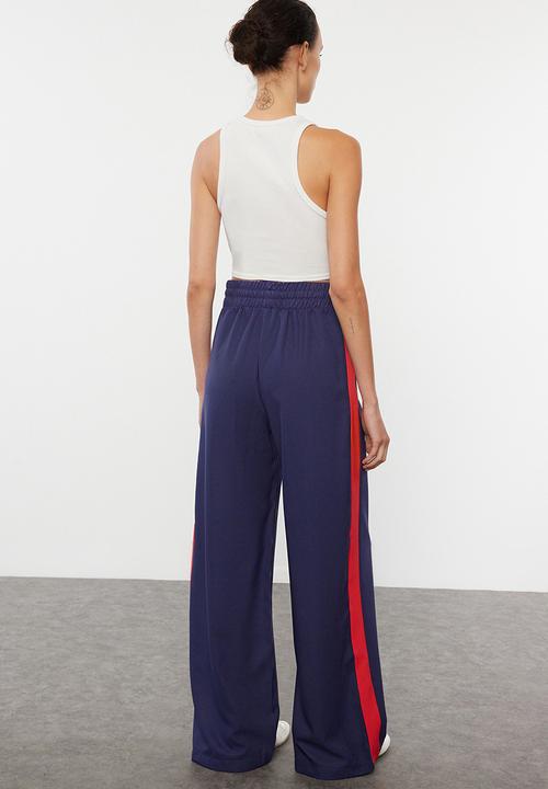 Trendyol - Wide Leg Woven Trousers with Elastic - Navy/Blue