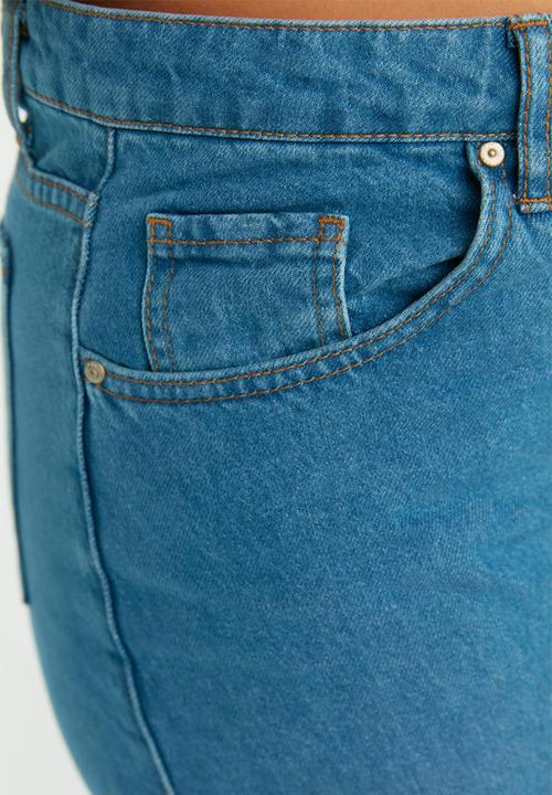 Trendyol - Plus High Waist Wide Cut Jeans- Light Blue
