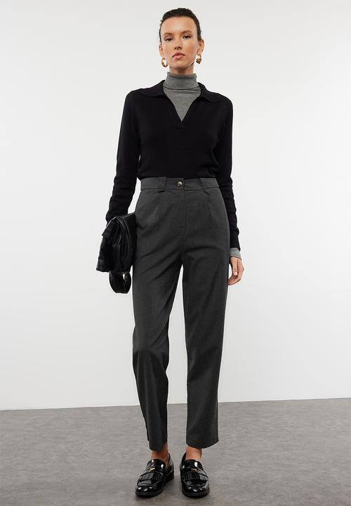 Trendyol - Carrot high waist polyviscon woven trousers - anthracite