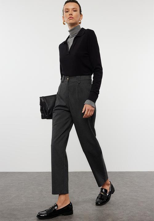 Trendyol - Carrot high waist polyviscon woven trousers - anthracite