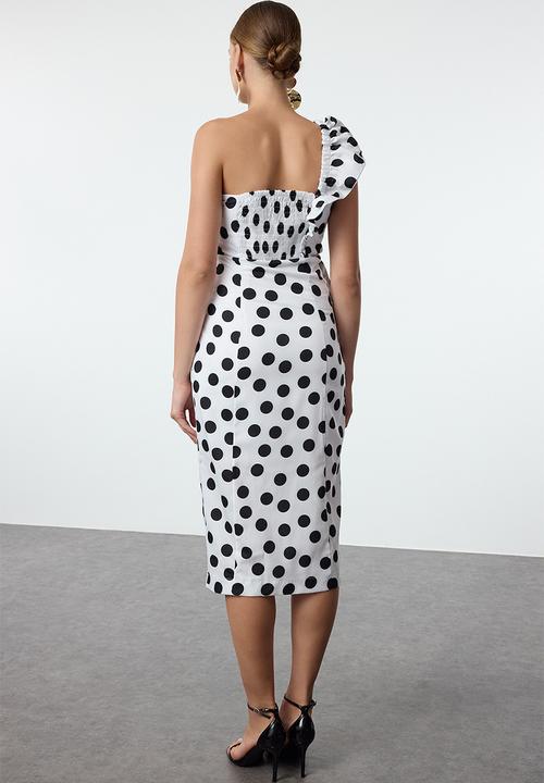 Trendyol - Polka Dot Detailed Woven Chic Evening Dress - Black & White