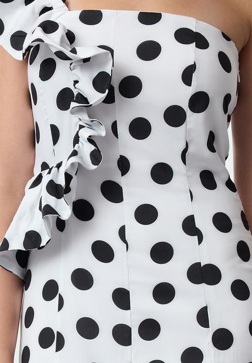 Trendyol - Polka Dot Detailed Woven Chic Evening Dress - Black & White