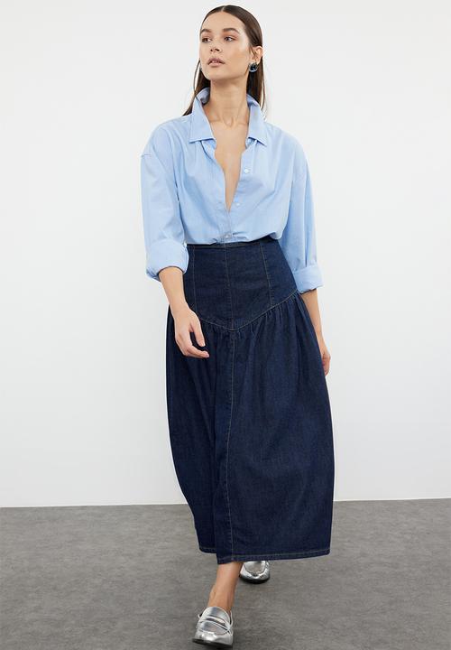 Trendyol - Maxi Denim Skirt - Dark Blue