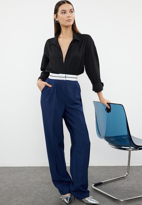 Trendyol - Wide leg high detailed woven trousers - navy/blue