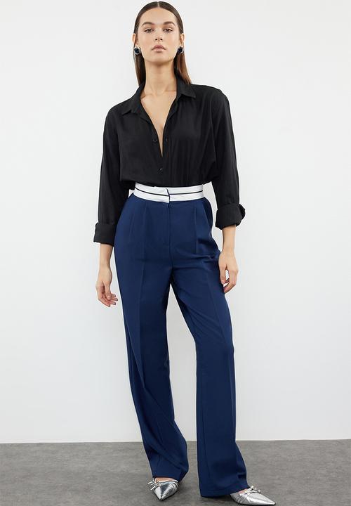 Trendyol - Wide leg high detailed woven trousers - navy/blue