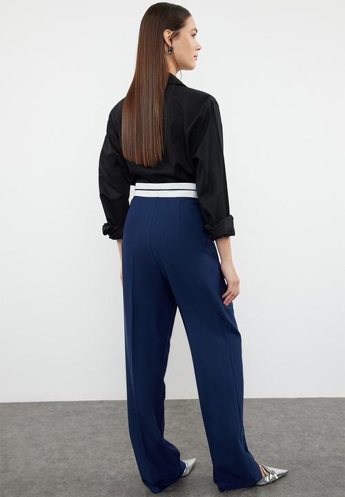 Trendyol - Wide leg high detailed woven trousers - navy/blue