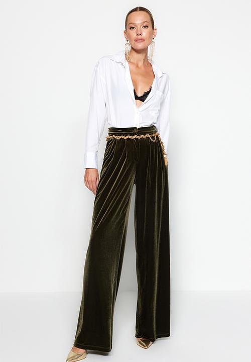 Trendyol - Limited Edition Velvet Trousers - Khaki