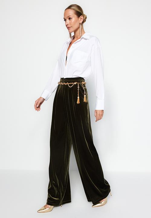 Trendyol - Limited Edition Velvet Trousers - Khaki