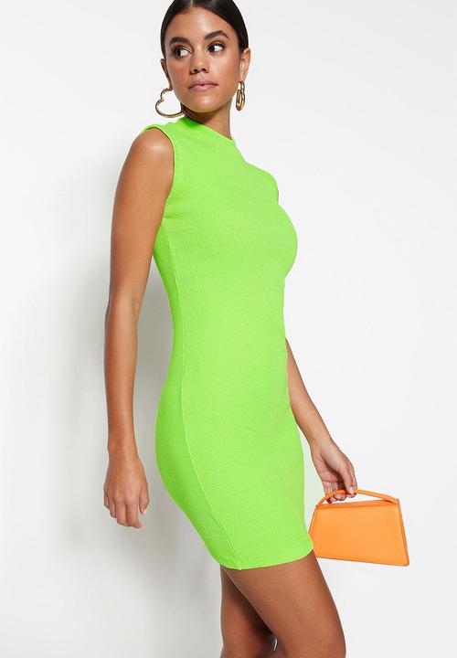 Trendyol - Sleeveless Crew Neck Mini Knit Dress - Lime