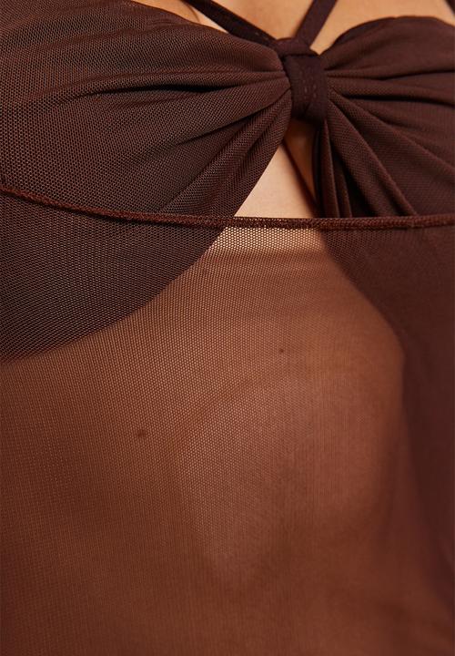 Trendyol - Cut out/window detail tulle blouse - brown