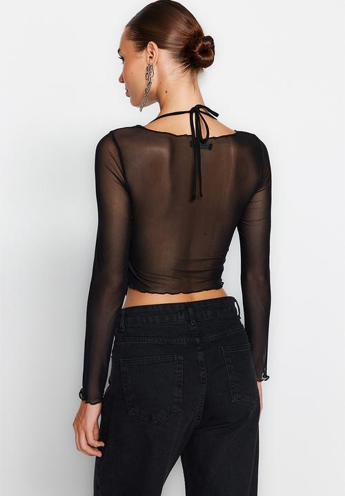 Trendyol - Cut Out/Window Detailed Tulle Blouse - Black