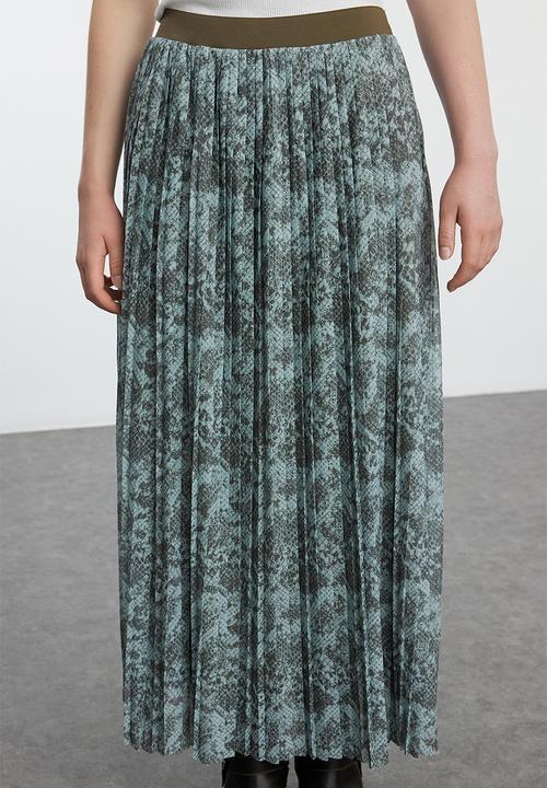 Trendyol - Pleated Abstract Midi Skirt - Multicolored