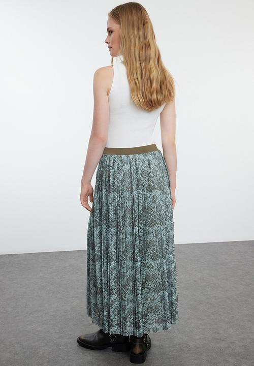 Trendyol - Pleated Abstract Midi Skirt - Multicolored